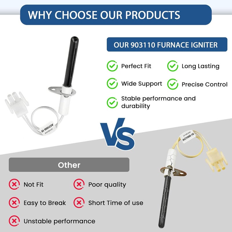 Fetechmate Durable 903110A Furnace Hot Surface lgnitors With Plug Fit for Nor-dyne Furnace, 903110 Round Silicon Nitride Hot Surface Igniter Kit Replacement Repalces 632504, 632313, FC047 By - Image 5
